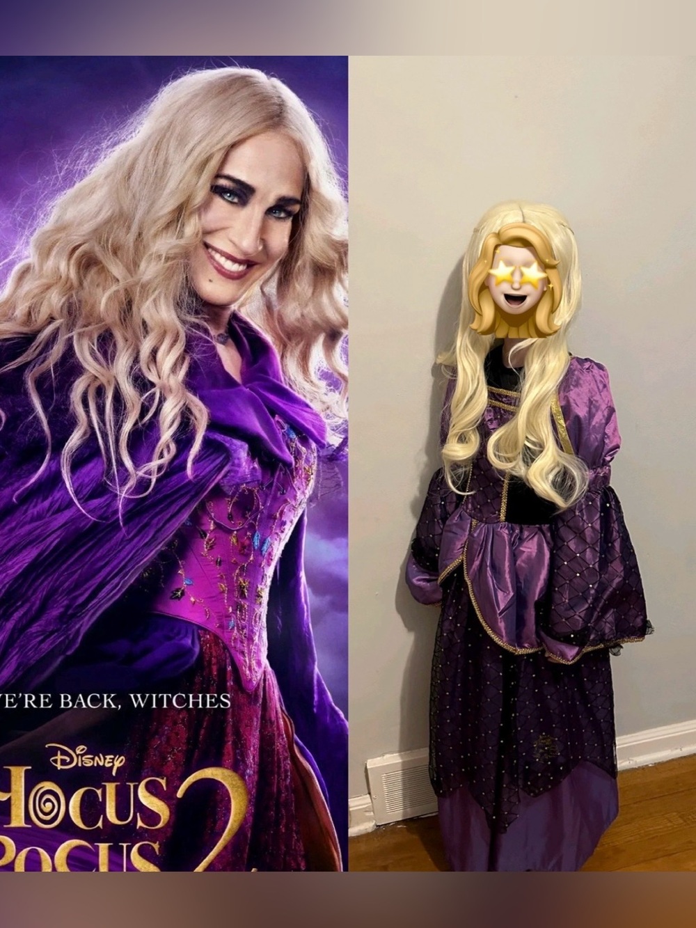 Sarah Sanderson Hocus Pocus Witch Purple  Princess Costume Blonde Wig Cape 10/12